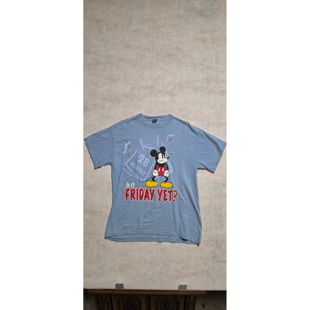 Disney Mickey Mouse Is It Friday Yet Graphic T-Shirt Size M Blue Short Sleeve